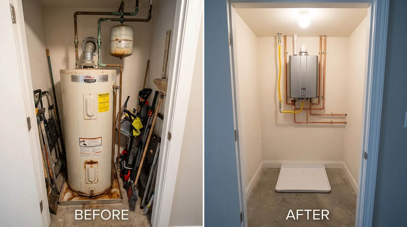 Tank water heater versus wall-mounted tankless unit comparison for Prescott, WI homeowners